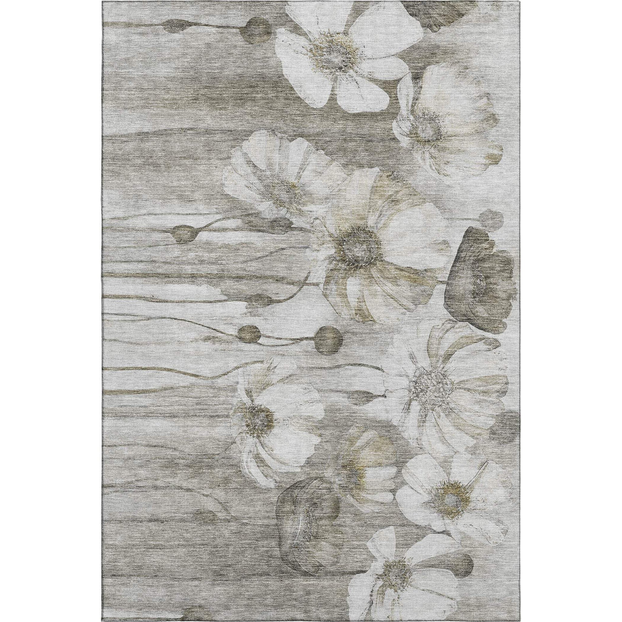 8' X 10' Taupe And Ivory Floral Washable Area Rug With UV Protection - HomeRoots - Flyclothing LLC