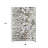 9' X 12' Taupe And Ivory Floral Washable Area Rug With UV Protection - HomeRoots - Flyclothing LLC