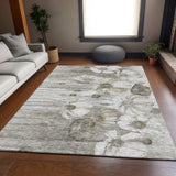 10' X 14' Taupe And Ivory Floral Washable Area Rug With UV Protection - HomeRoots - Flyclothing LLC