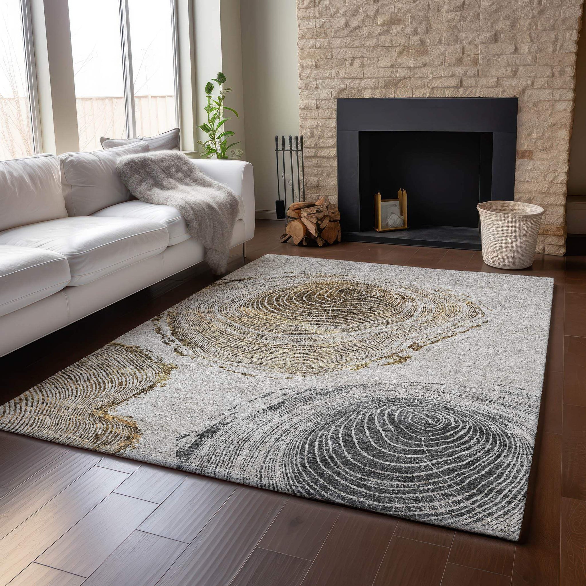 3' X 5' Taupe Brown And Ivory Faux Bois Washable Area Rug With UV Protection - HomeRoots - Flyclothing LLC