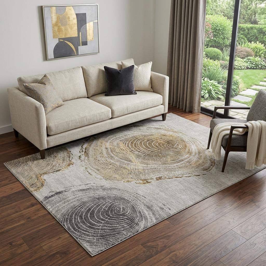 5' X 8' Taupe Brown And Ivory Faux Bois Washable Area Rug With UV Protection - HomeRoots - Flyclothing LLC