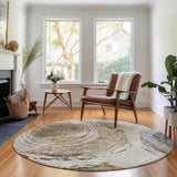 8' Taupe Brown And Ivory Faux Bois Washable Round Rug With UV Protection - HomeRoots - Flyclothing LLC