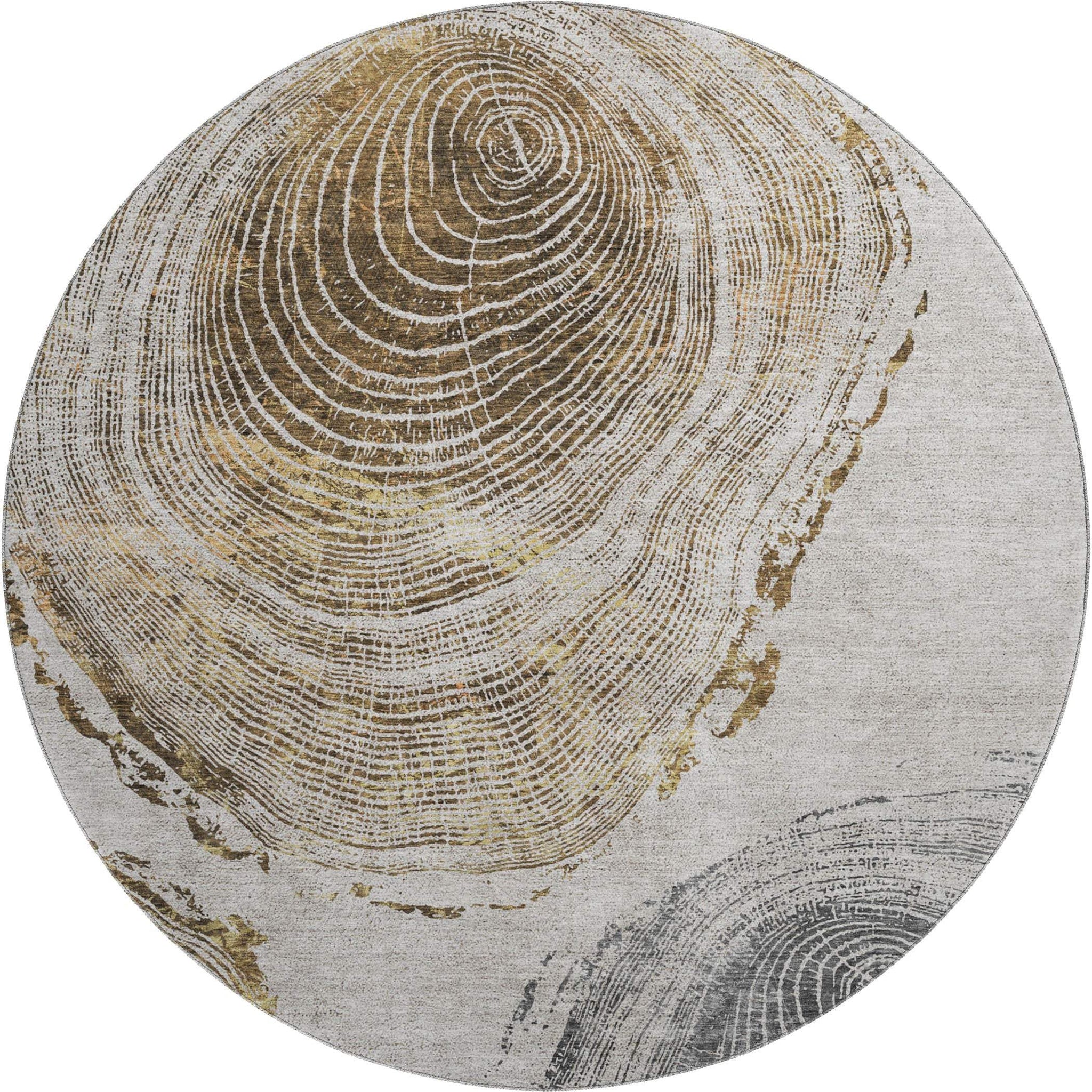 8' Taupe Brown And Ivory Faux Bois Washable Round Rug With UV Protection - HomeRoots - Flyclothing LLC