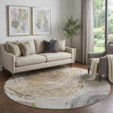 8' Taupe Brown And Ivory Faux Bois Washable Round Rug With UV Protection - HomeRoots - Flyclothing LLC