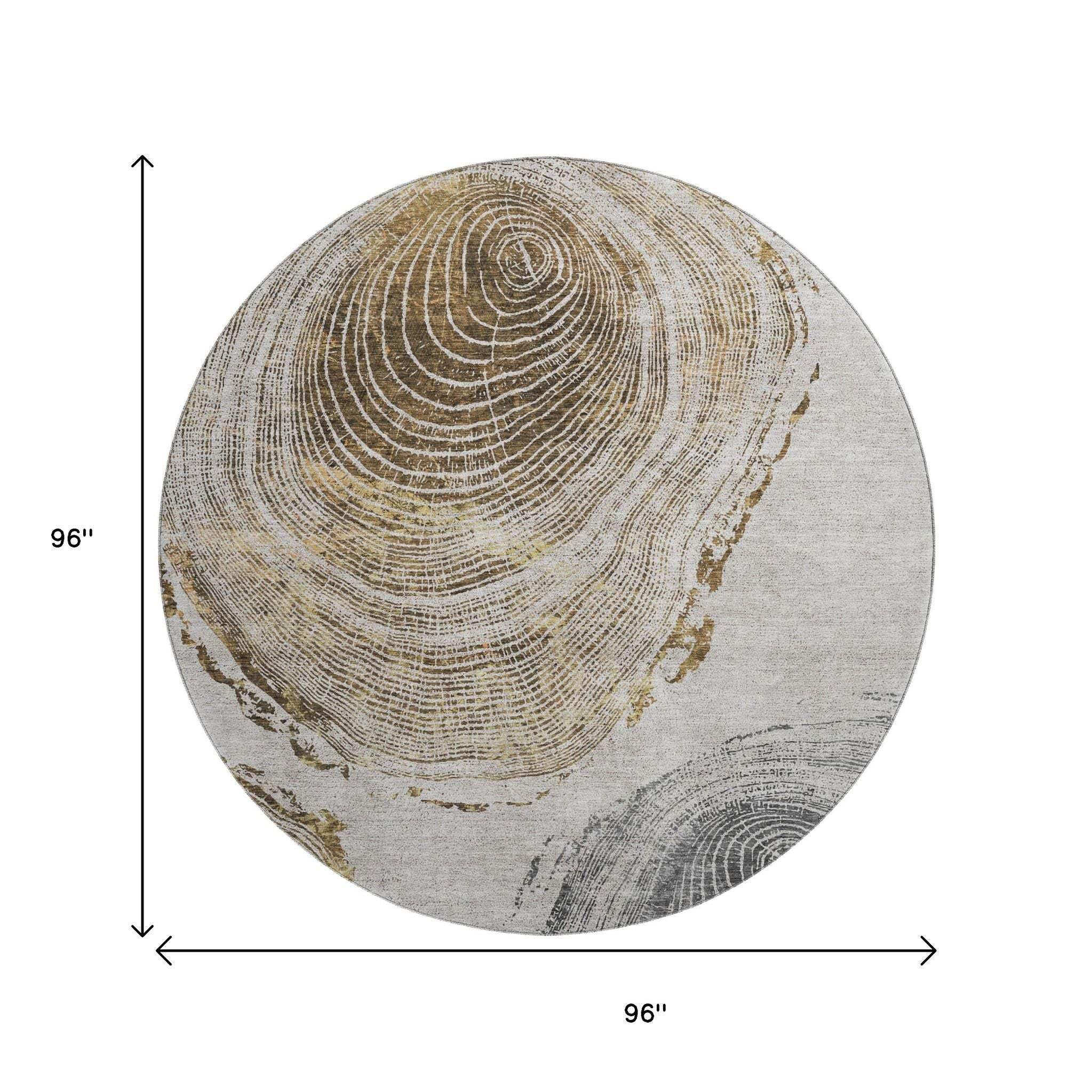 8' Taupe Brown And Ivory Faux Bois Washable Round Rug With UV Protection - HomeRoots - Flyclothing LLC
