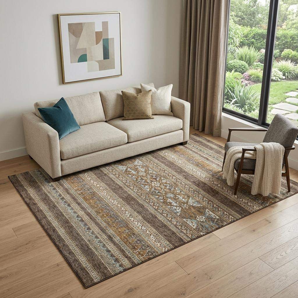 5' X 8' Chocolate Copper And Ivory Southwestern Washable Area Rug With UV Protection - HomeRoots - Flyclothing LLC