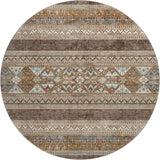 8' Chocolate Copper And Ivory Southwestern Washable Round Rug With UV Protection - HomeRoots - Flyclothing LLC
