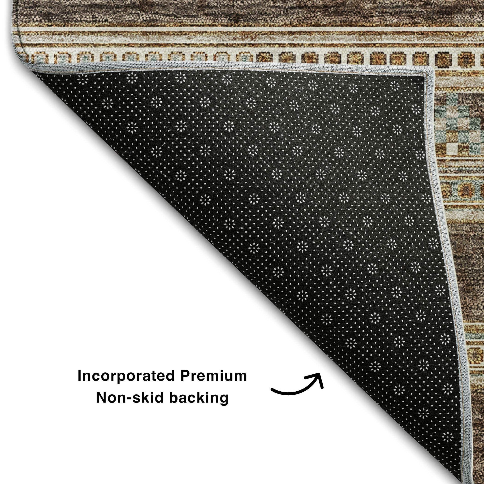 8' Chocolate Copper And Ivory Southwestern Washable Round Rug With UV Protection - HomeRoots - Flyclothing LLC