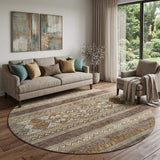8' Chocolate Copper And Ivory Southwestern Washable Round Rug With UV Protection - HomeRoots - Flyclothing LLC