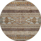 8' Chocolate Copper And Ivory Southwestern Washable Round Rug With UV Protection - HomeRoots - Flyclothing LLC