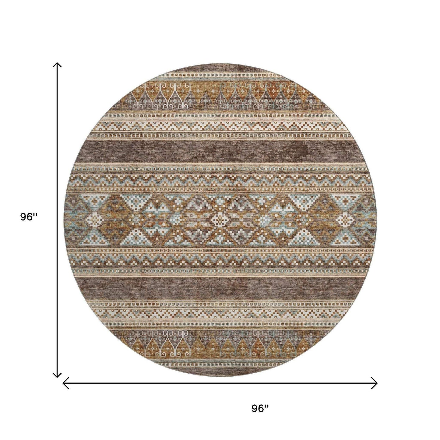 8' Chocolate Copper And Ivory Southwestern Washable Round Rug With UV Protection - HomeRoots - Flyclothing LLC