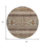 8' Chocolate Copper And Ivory Southwestern Washable Round Rug With UV Protection - HomeRoots - Flyclothing LLC