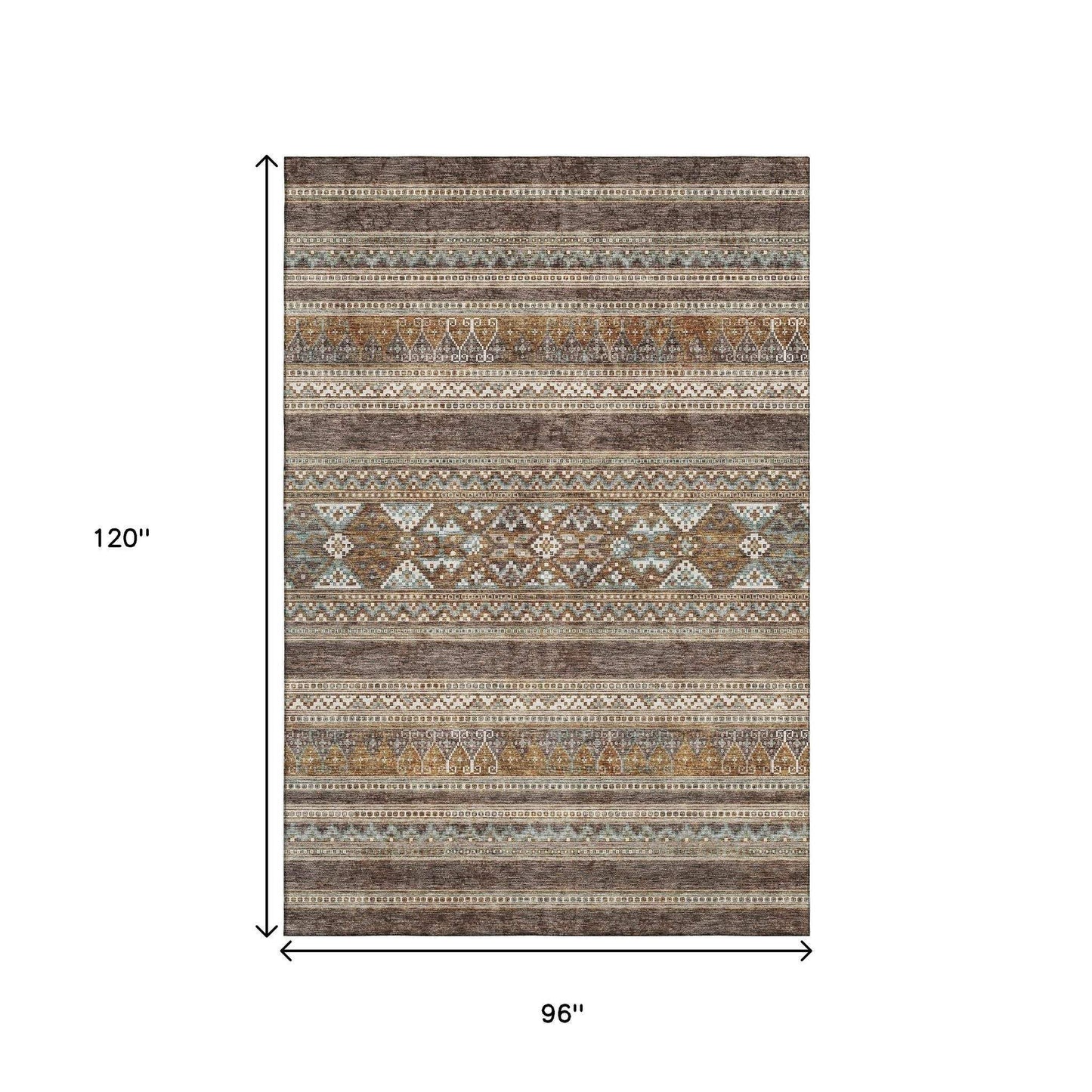 8' X 10' Chocolate Copper And Ivory Southwestern Washable Area Rug With UV Protection - HomeRoots - Flyclothing LLC