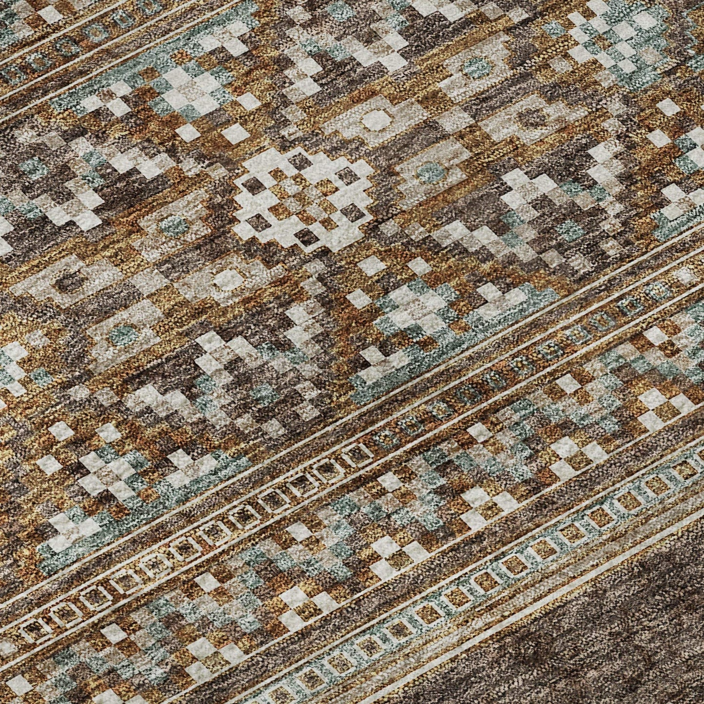 8' X 10' Chocolate Copper And Ivory Southwestern Washable Area Rug With UV Protection - HomeRoots - Flyclothing LLC