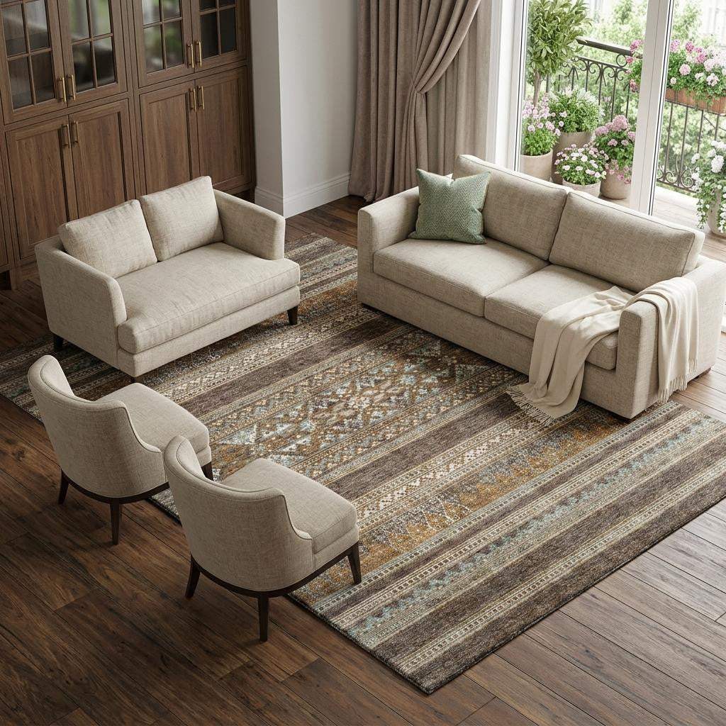 8' X 10' Chocolate Copper And Ivory Southwestern Washable Area Rug With UV Protection - HomeRoots - Flyclothing LLC