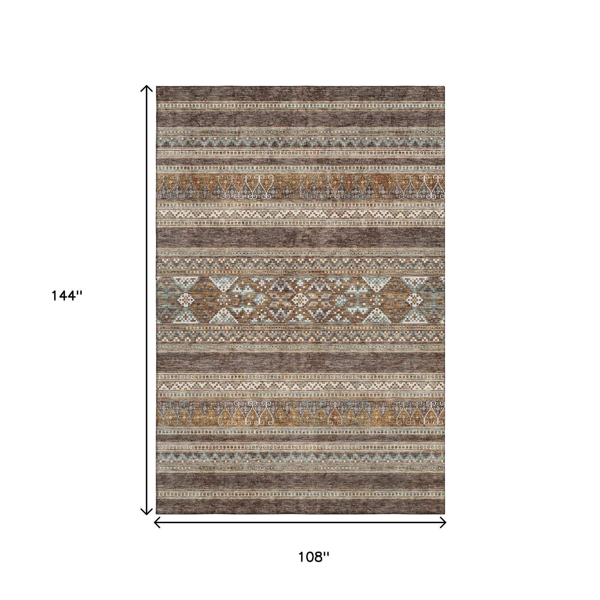 9' X 12' Chocolate Copper And Ivory Southwestern Washable Area Rug With UV Protection - HomeRoots - Flyclothing LLC