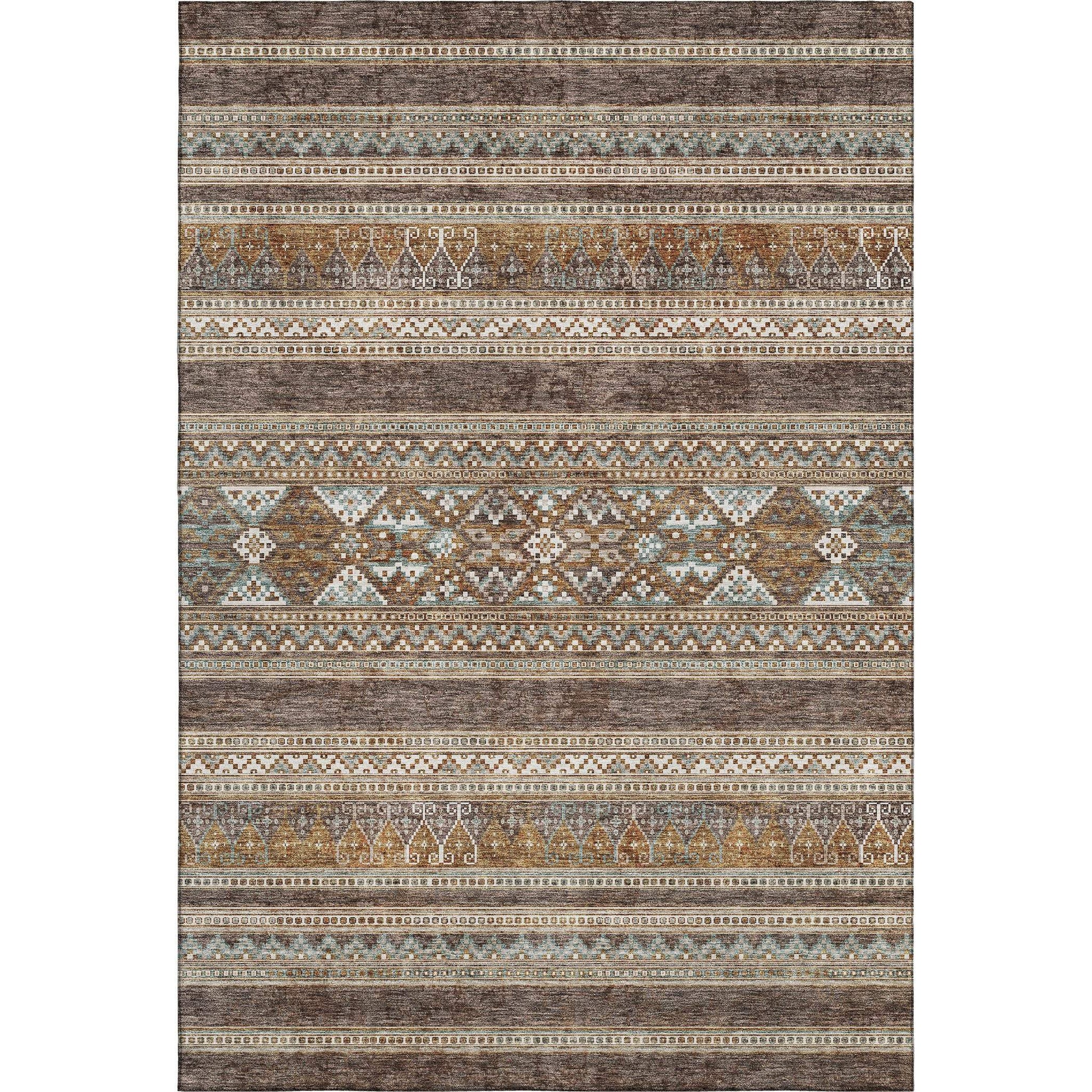9' X 12' Chocolate Copper And Ivory Southwestern Washable Area Rug With UV Protection - HomeRoots - Flyclothing LLC
