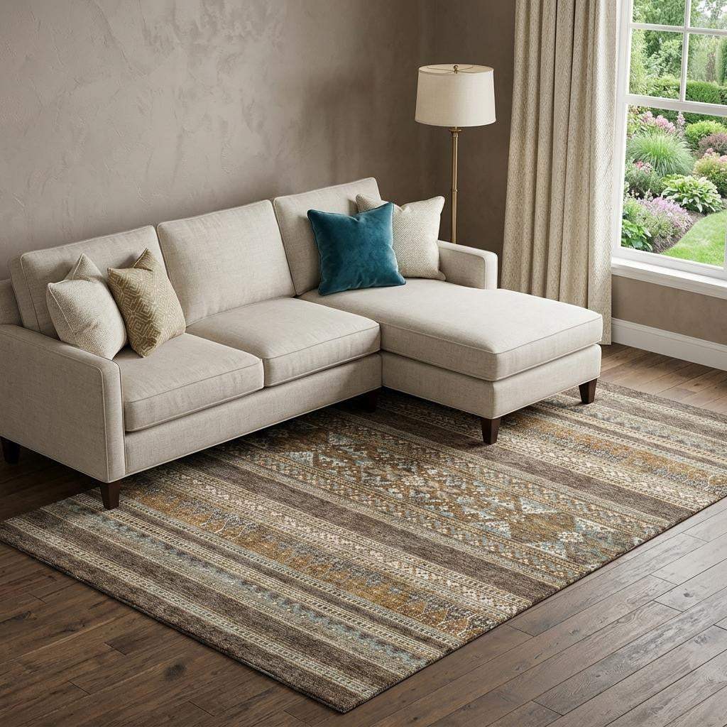 9' X 12' Chocolate Copper And Ivory Southwestern Washable Area Rug With UV Protection - HomeRoots - Flyclothing LLC