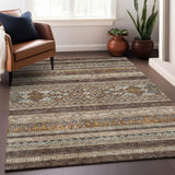 9' X 12' Chocolate Copper And Ivory Southwestern Washable Area Rug With UV Protection - HomeRoots - Flyclothing LLC