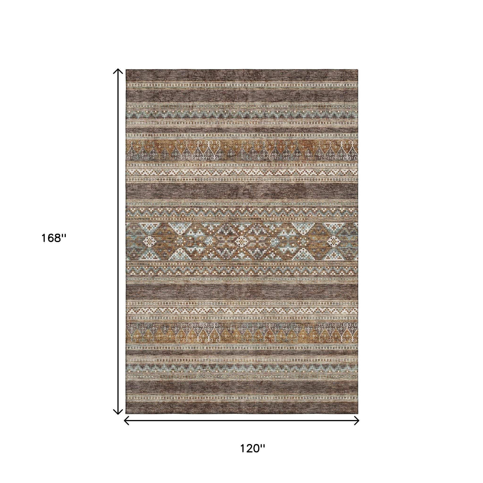 10' X 14' Chocolate Copper And Ivory Southwestern Washable Area Rug With UV Protection - HomeRoots - Flyclothing LLC