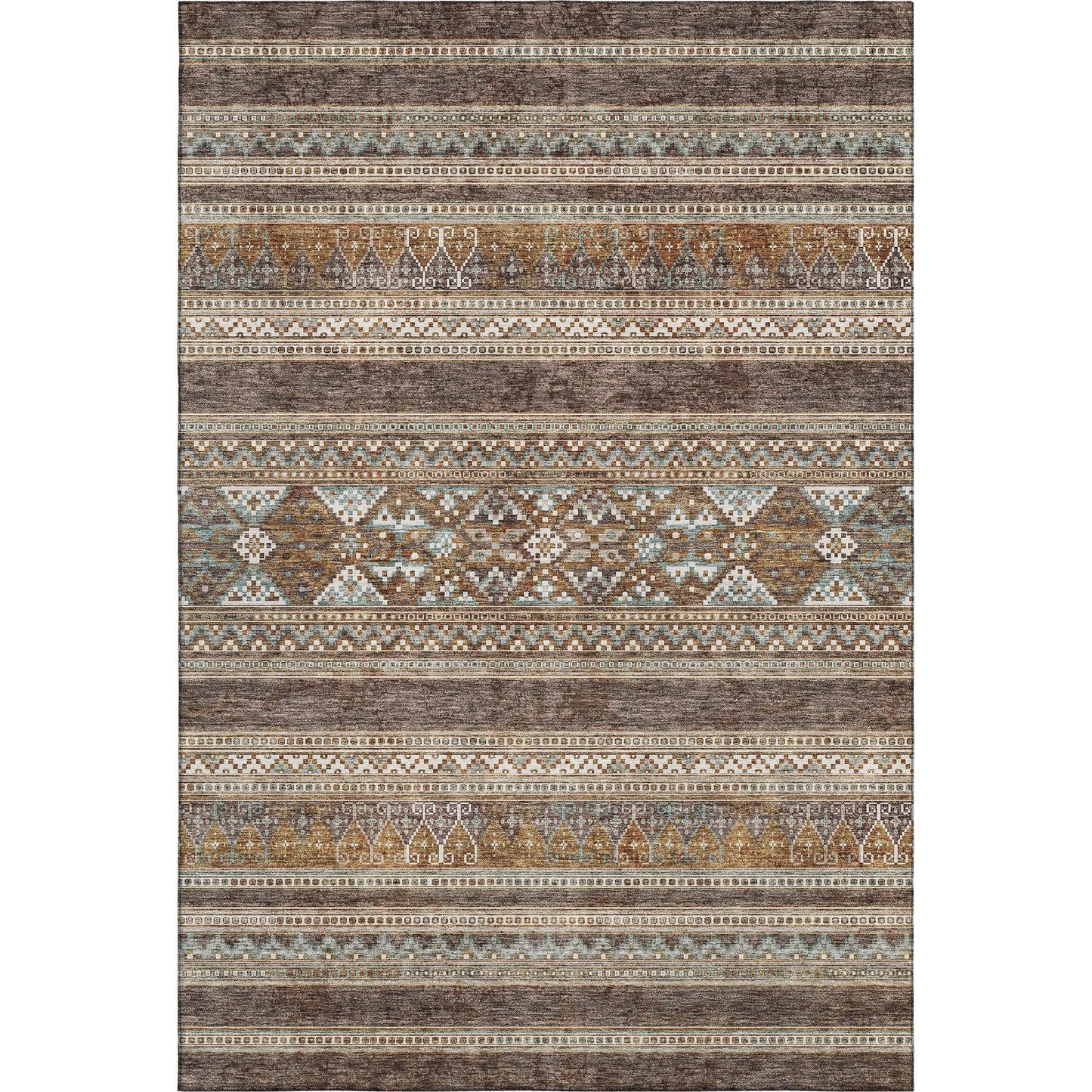 10' X 14' Chocolate Copper And Ivory Southwestern Washable Area Rug With UV Protection - HomeRoots - Flyclothing LLC