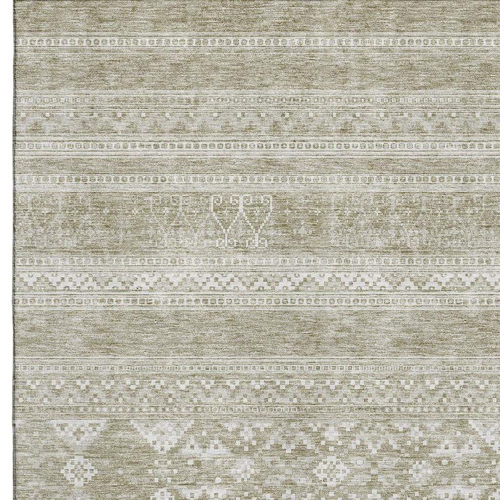 5' X 8' Khaki And Ivory Southwestern Washable Area Rug With UV Protection - HomeRoots - Flyclothing LLC