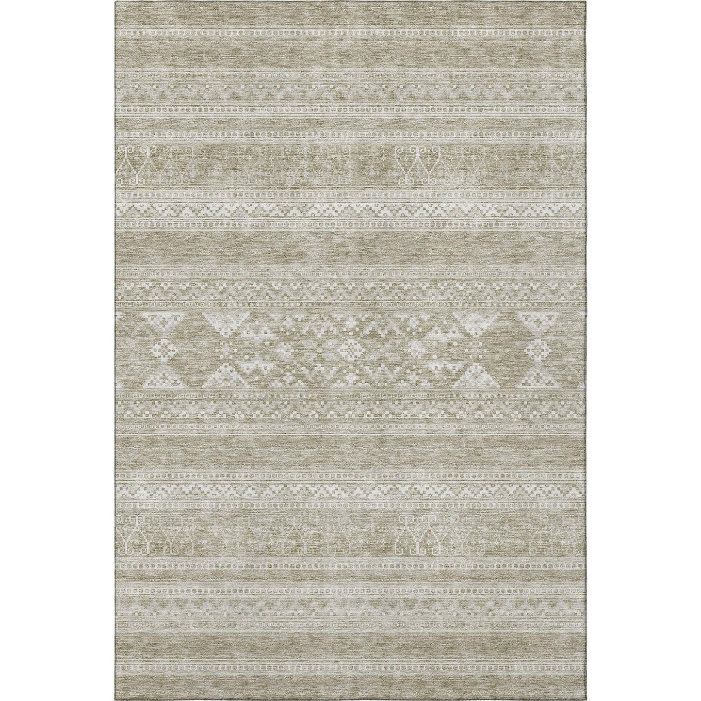 5' X 8' Khaki And Ivory Southwestern Washable Area Rug With UV Protection - HomeRoots - Flyclothing LLC
