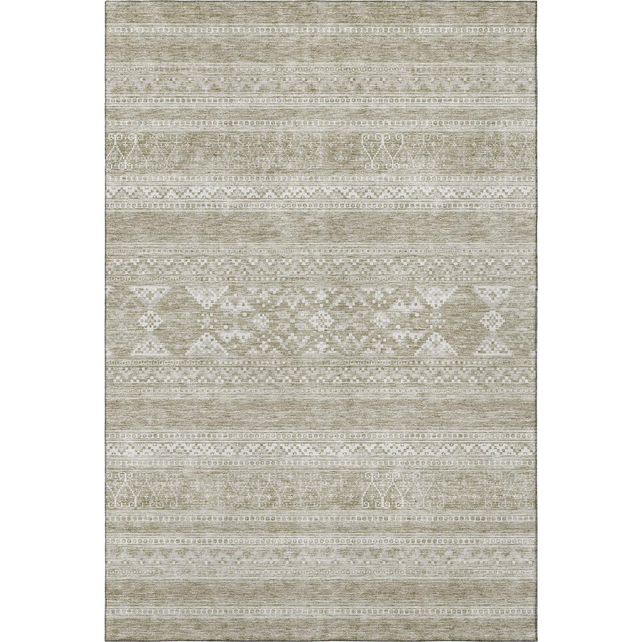 5' X 8' Khaki And Ivory Southwestern Washable Area Rug With UV Protection - HomeRoots - Flyclothing LLC