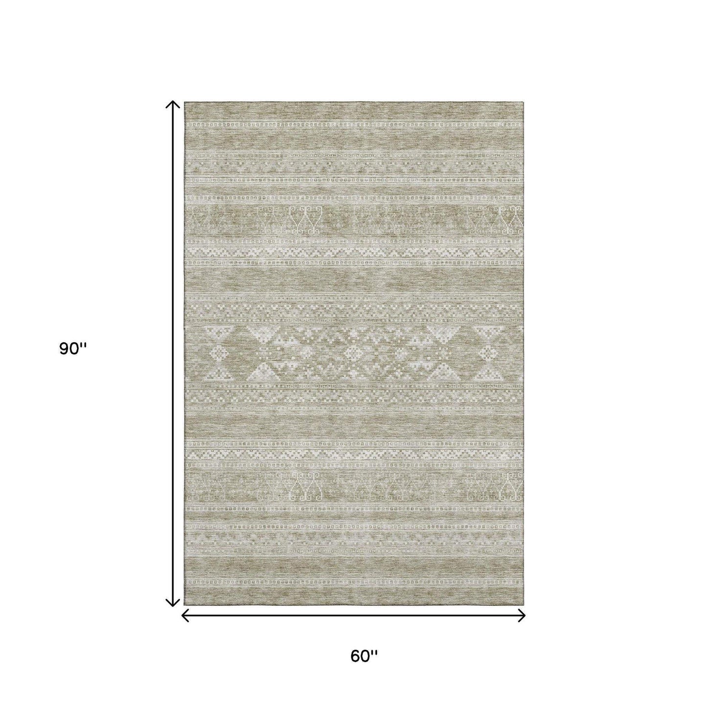 5' X 8' Khaki And Ivory Southwestern Washable Area Rug With UV Protection - HomeRoots - Flyclothing LLC