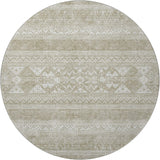 8' Khaki And Ivory Southwestern Washable Round Rug With UV Protection - HomeRoots - Flyclothing LLC