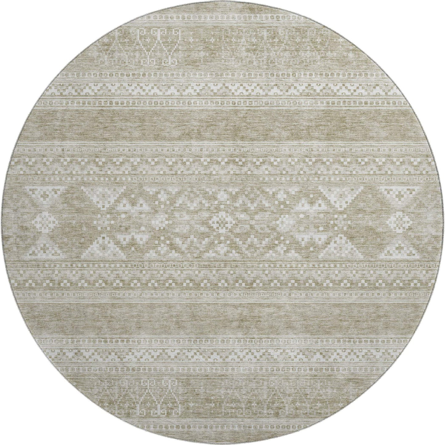 8' Khaki And Ivory Southwestern Washable Round Rug With UV Protection - HomeRoots - Flyclothing LLC