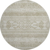 8' Khaki And Ivory Southwestern Washable Round Rug With UV Protection - HomeRoots - Flyclothing LLC