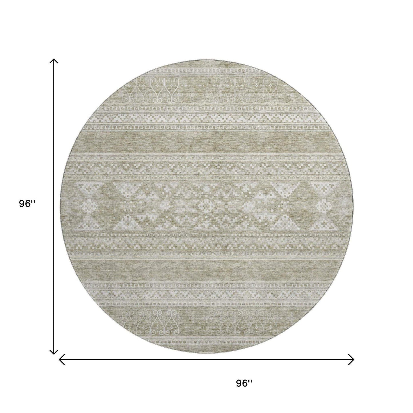 8' Khaki And Ivory Southwestern Washable Round Rug With UV Protection - HomeRoots - Flyclothing LLC