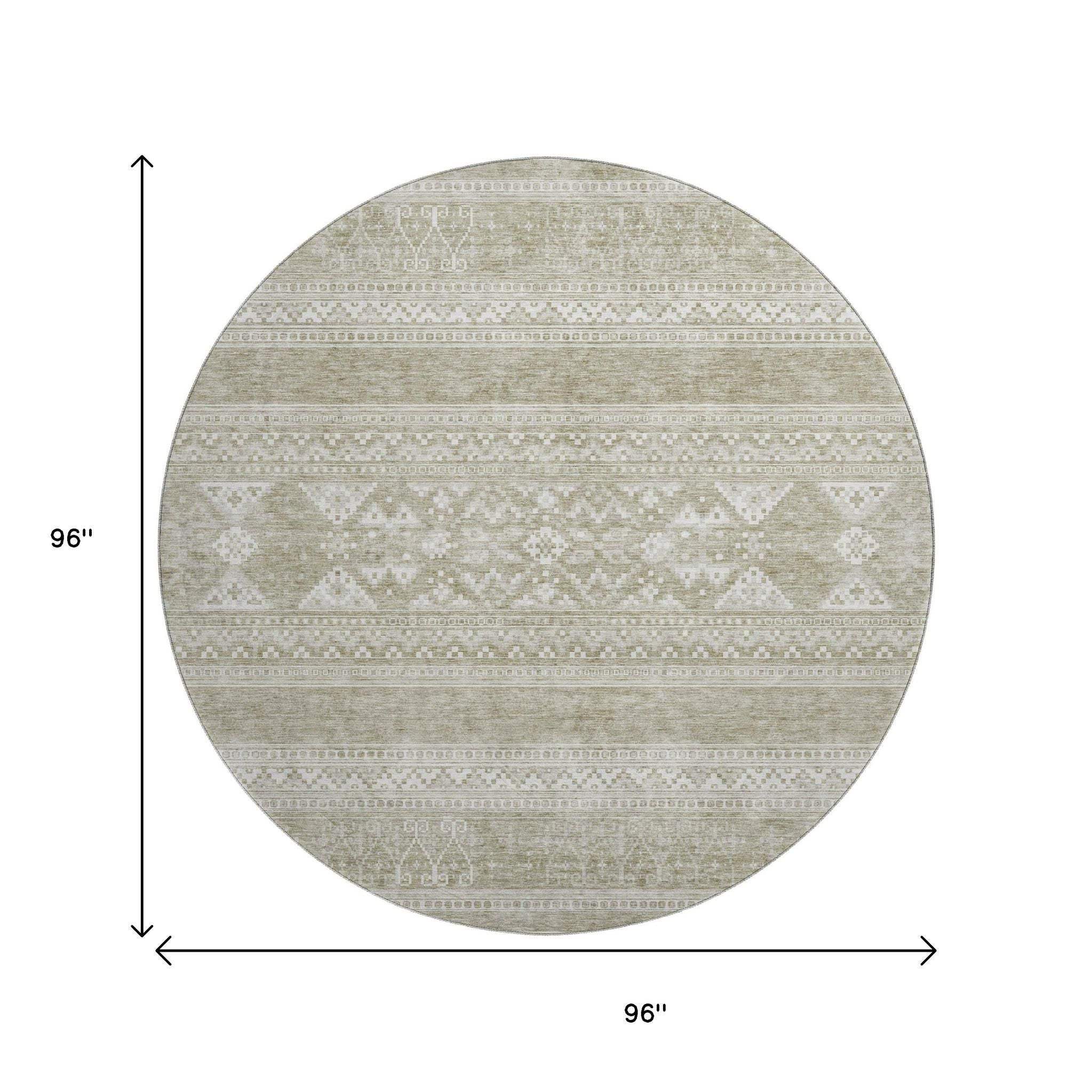 8' Khaki And Ivory Southwestern Washable Round Rug With UV Protection - HomeRoots - Flyclothing LLC