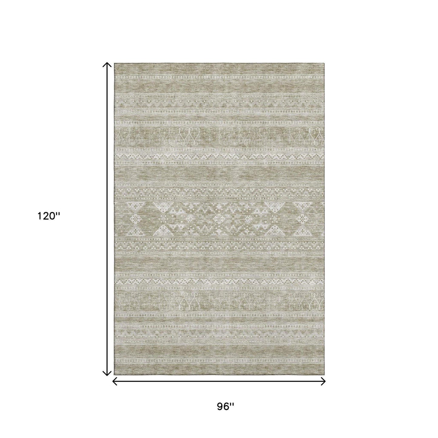 8' X 10' Khaki And Ivory Southwestern Washable Area Rug With UV Protection - HomeRoots - Flyclothing LLC