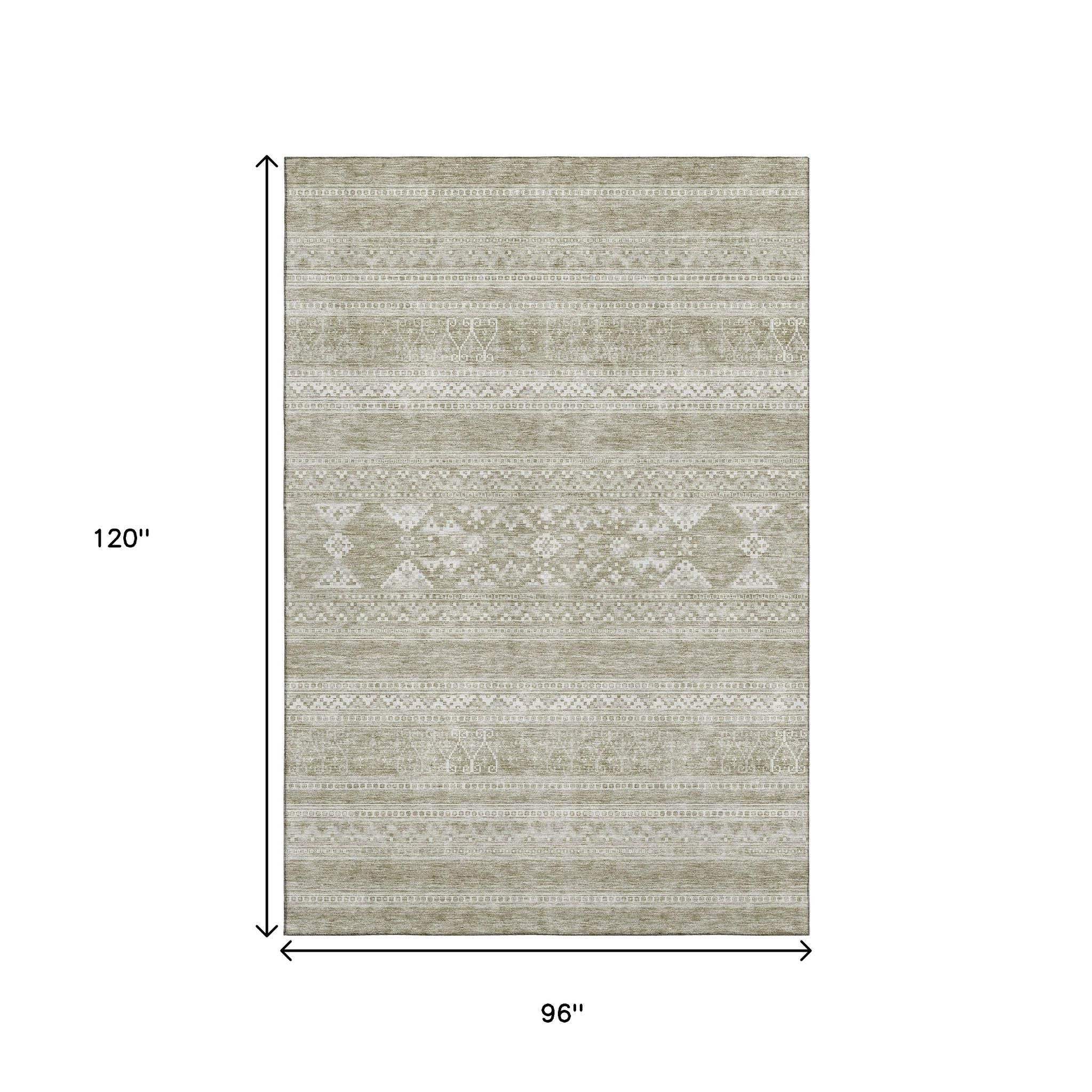 8' X 10' Khaki And Ivory Southwestern Washable Area Rug With UV Protection - HomeRoots - Flyclothing LLC