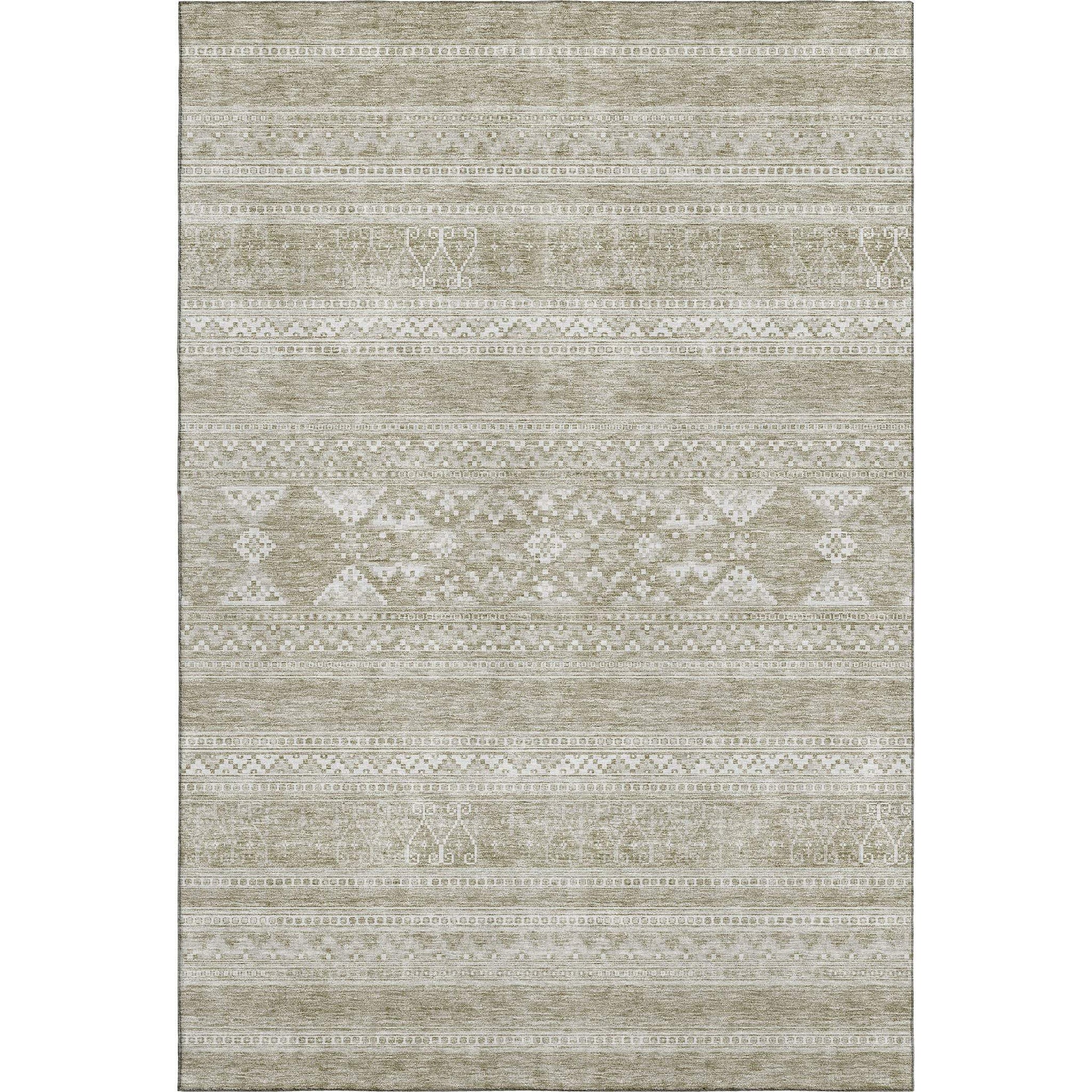 8' X 10' Khaki And Ivory Southwestern Washable Area Rug With UV Protection - HomeRoots - Flyclothing LLC
