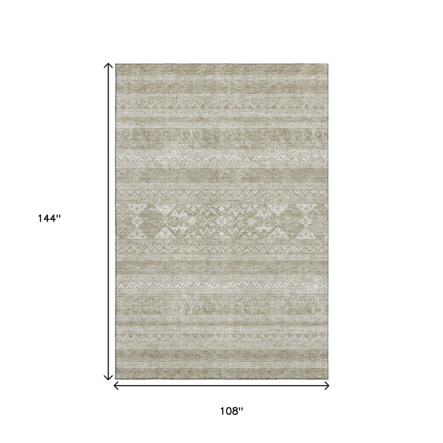 9' X 12' Khaki And Ivory Southwestern Washable Area Rug With UV Protection - HomeRoots - Flyclothing LLC
