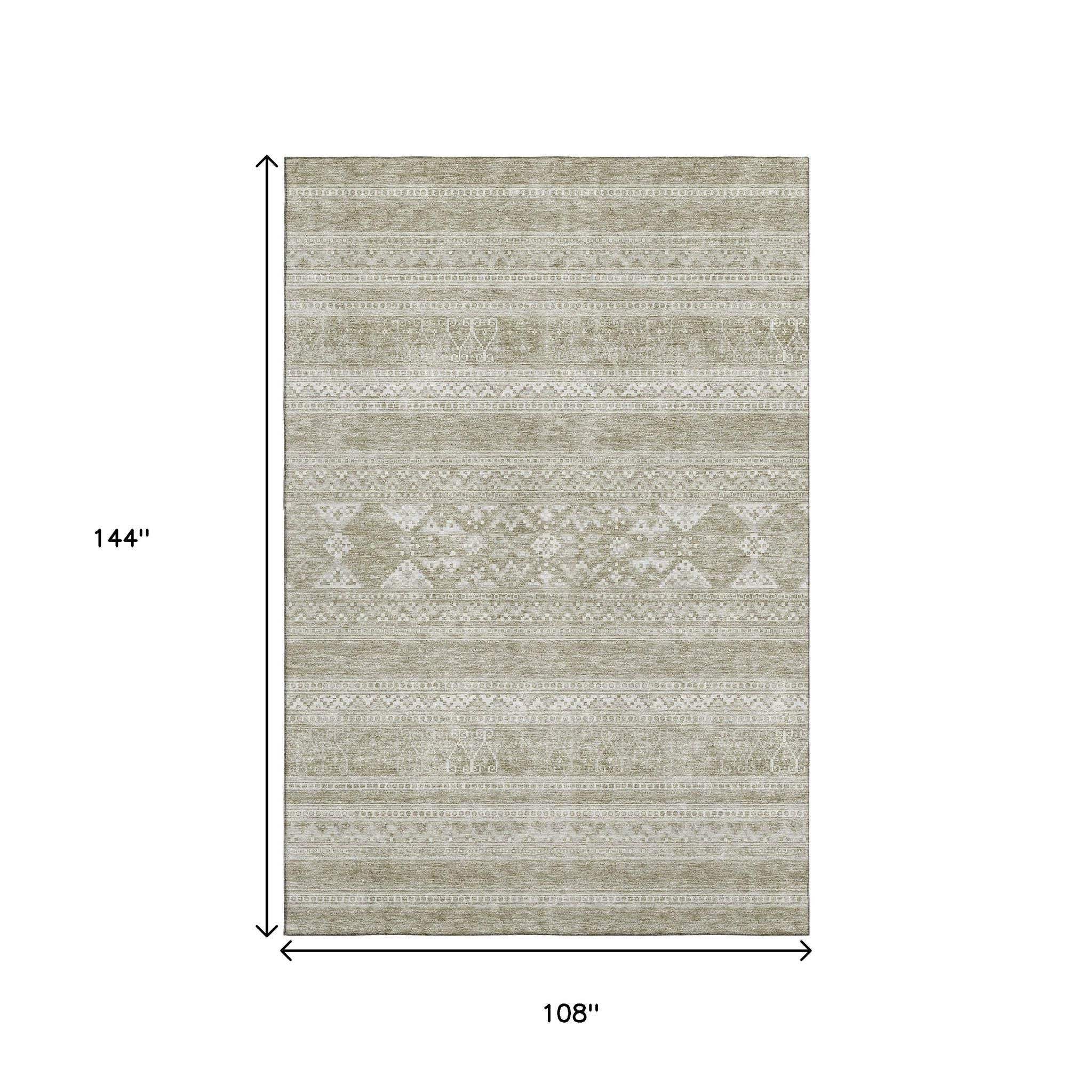 9' X 12' Khaki And Ivory Southwestern Washable Area Rug With UV Protection - HomeRoots - Flyclothing LLC