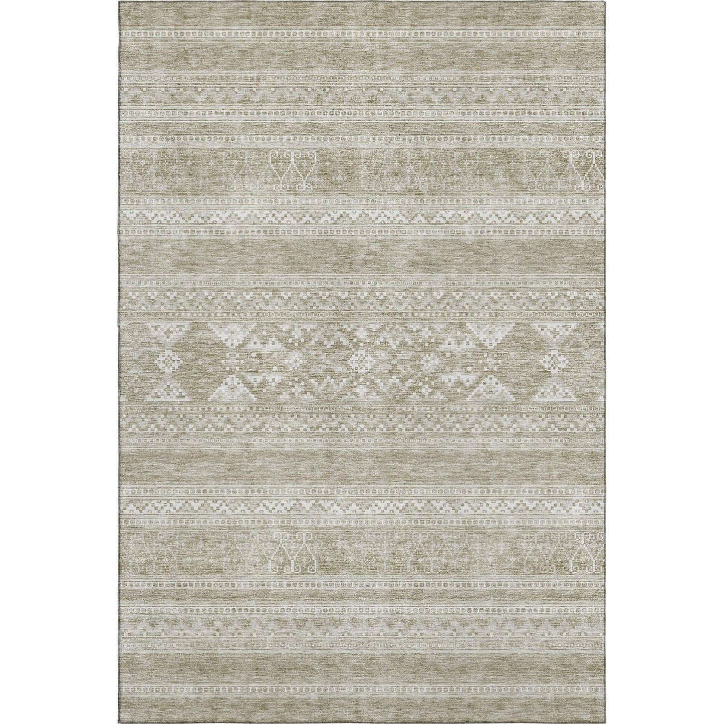 9' X 12' Khaki And Ivory Southwestern Washable Area Rug With UV Protection - HomeRoots - Flyclothing LLC