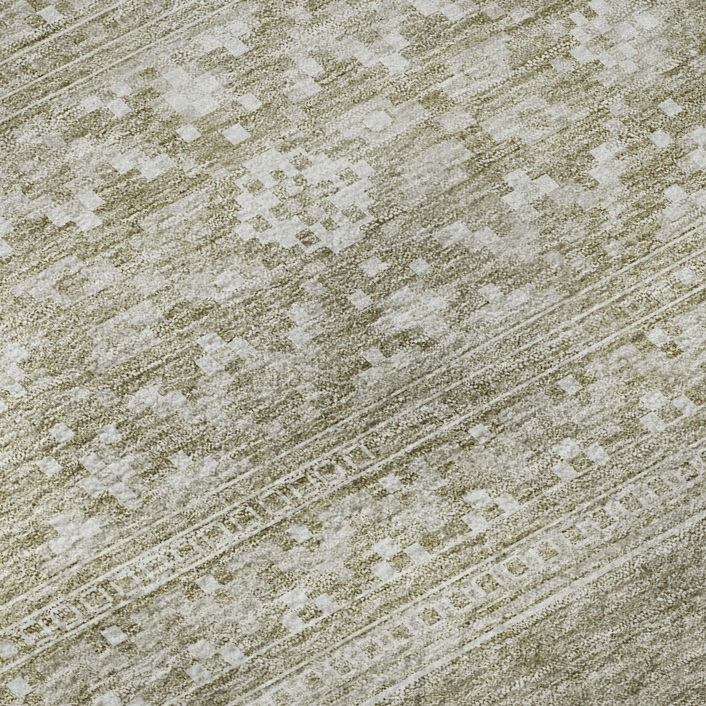 9' X 12' Khaki And Ivory Southwestern Washable Area Rug With UV Protection - HomeRoots - Flyclothing LLC