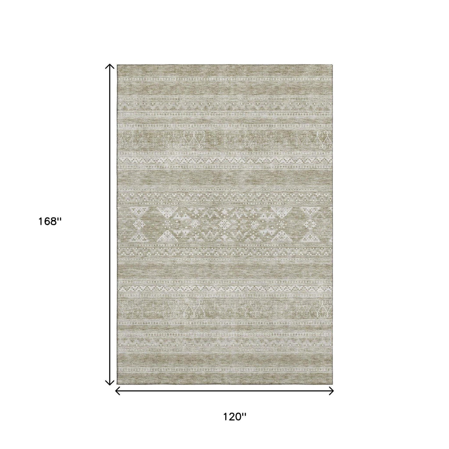 10' X 14' Khaki And Ivory Southwestern Washable Area Rug With UV Protection - HomeRoots - Flyclothing LLC