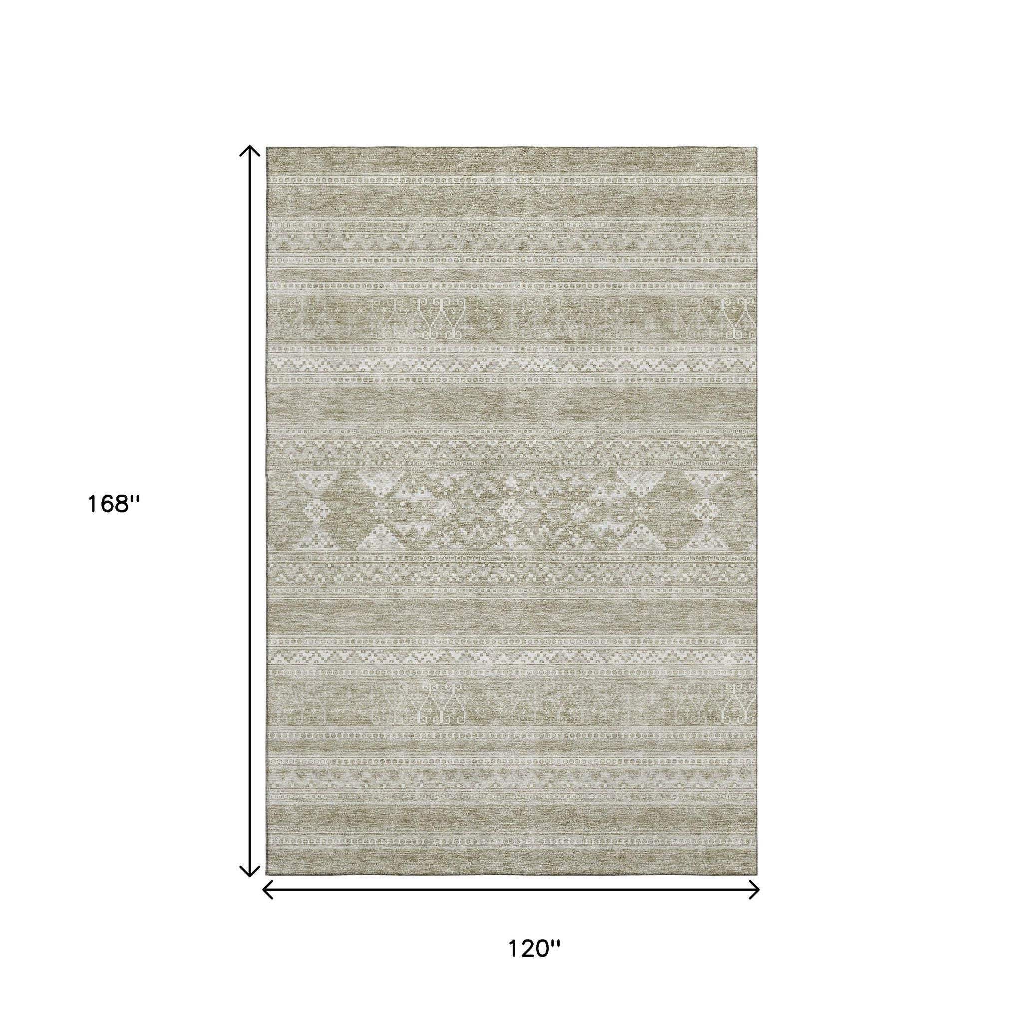 10' X 14' Khaki And Ivory Southwestern Washable Area Rug With UV Protection - HomeRoots - Flyclothing LLC