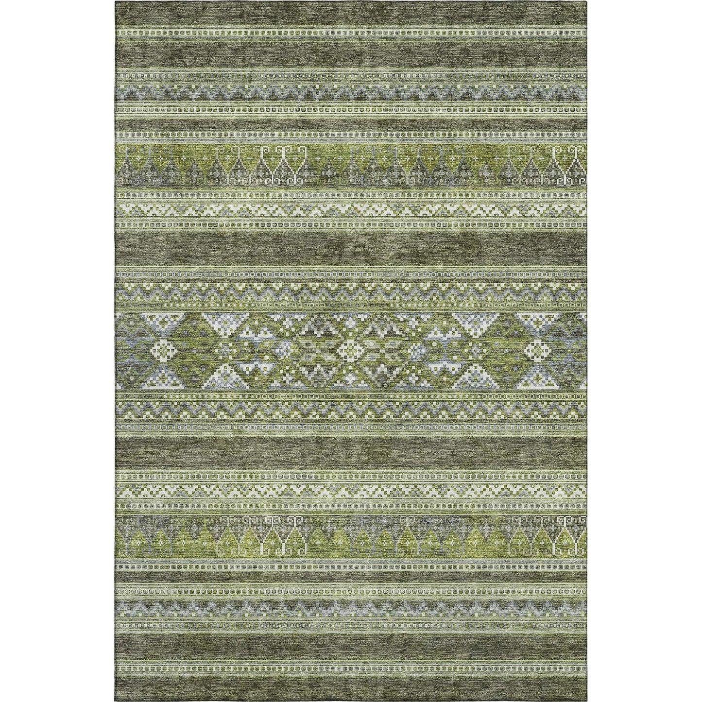 5' X 8' Olive Green Gray And Ivory Southwestern Washable Area Rug With UV Protection - HomeRoots - Flyclothing LLC