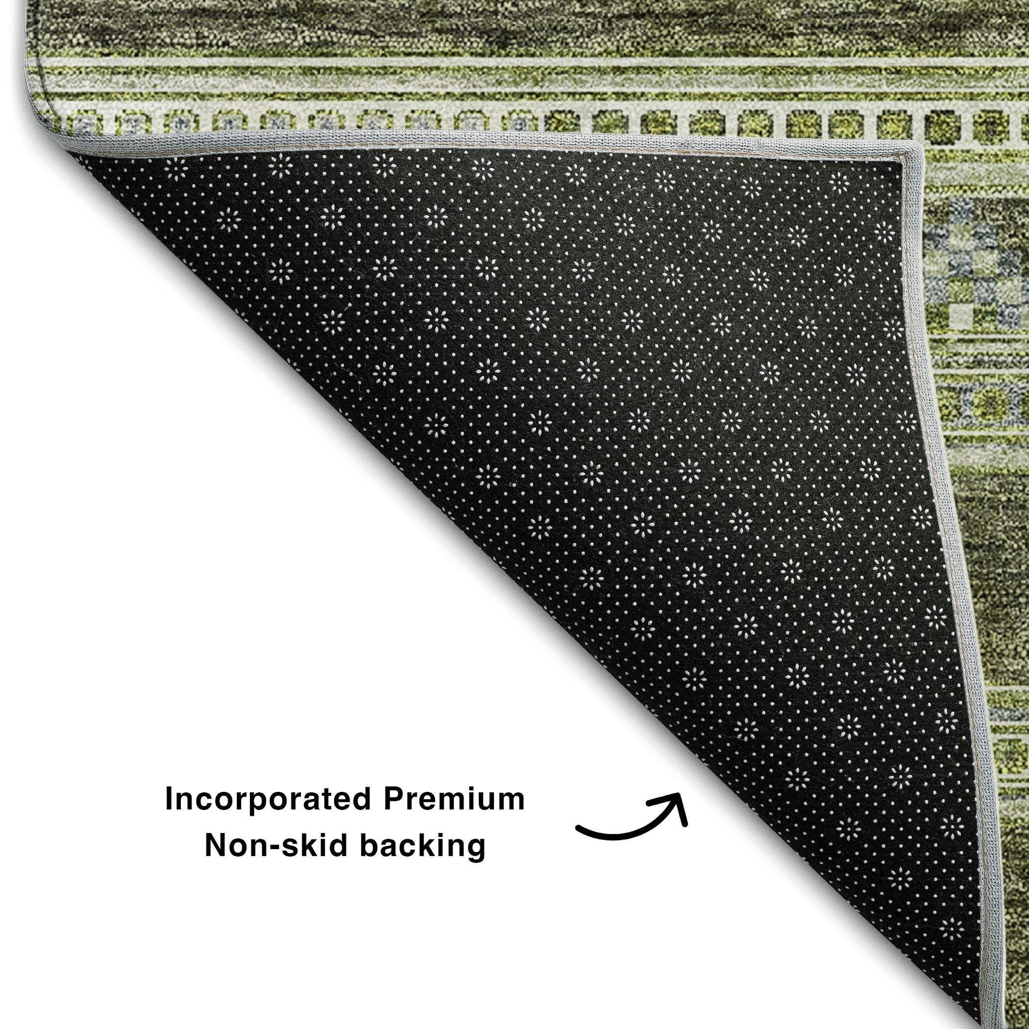 5' X 8' Olive Green Gray And Ivory Southwestern Washable Area Rug With UV Protection - HomeRoots - Flyclothing LLC