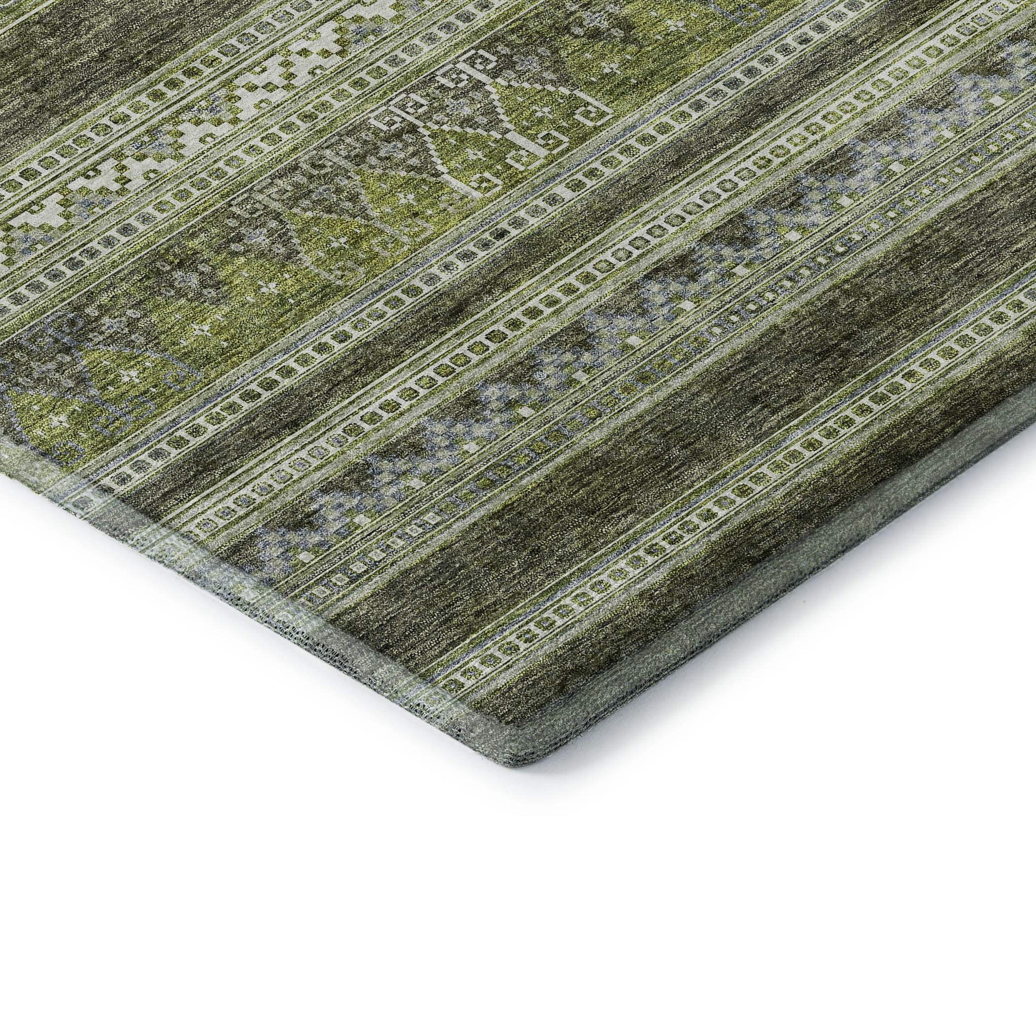 5' X 8' Olive Green Gray And Ivory Southwestern Washable Area Rug With UV Protection - HomeRoots - Flyclothing LLC
