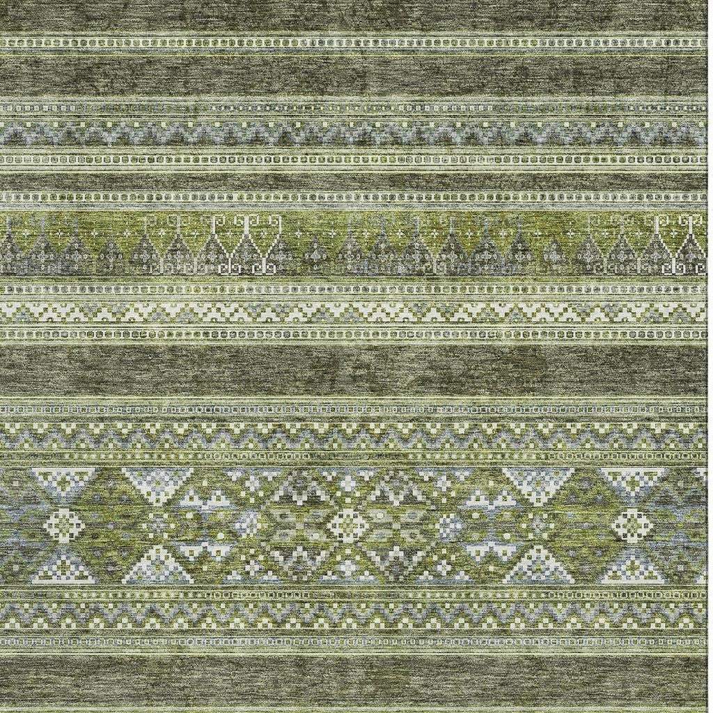 5' X 8' Olive Green Gray And Ivory Southwestern Washable Area Rug With UV Protection - HomeRoots - Flyclothing LLC