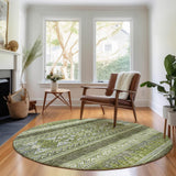 8' Olive Green Gray And Ivory Southwestern Washable Round Rug With UV Protection - HomeRoots - Flyclothing LLC