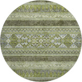 8' Olive Green Gray And Ivory Southwestern Washable Round Rug With UV Protection - HomeRoots - Flyclothing LLC