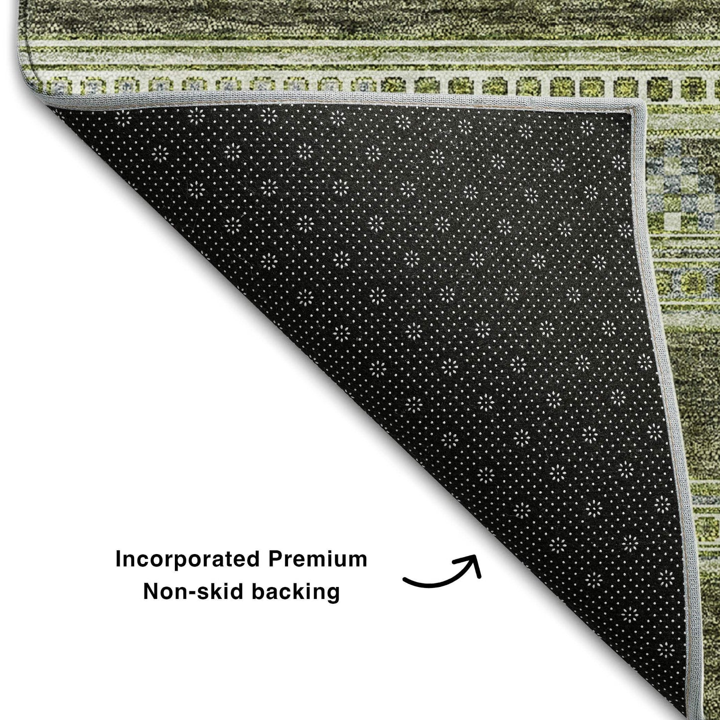 8' Olive Green Gray And Ivory Southwestern Washable Round Rug With UV Protection - HomeRoots - Flyclothing LLC